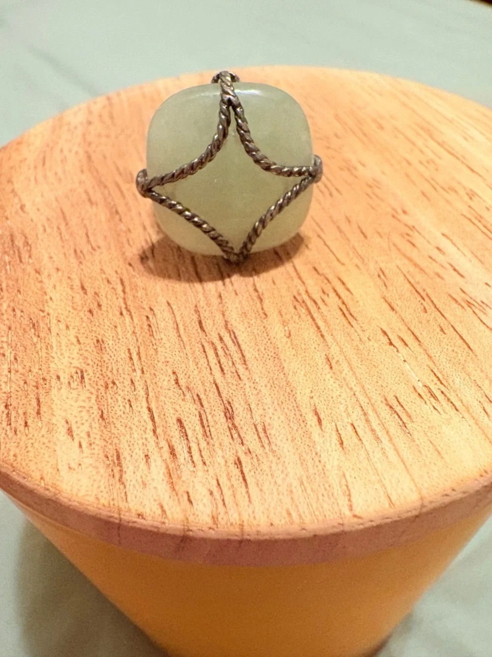 Jade Stone Sterling Silver handmade ring - size 6.5